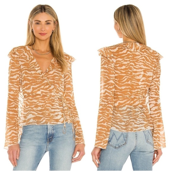 CAMILA COELHO Sky Wrap Top In Brown Zebra - Picture 1 of 4